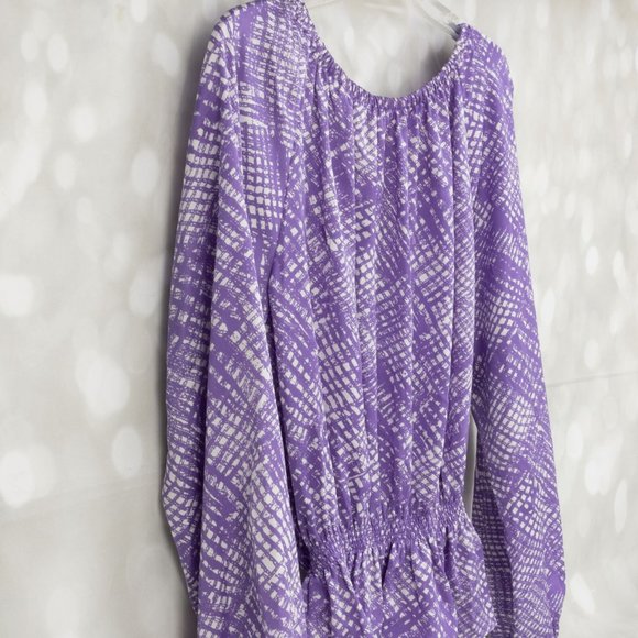 Michael Kors Designer Purple/White Long Sleeve Blouse Top W/Elastic Waist - Picture 6 of 8